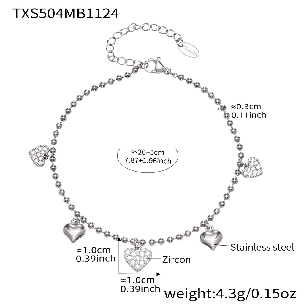 Heart CZ Charm Jewelry Set | Necklace, Bracelet, Anklet & Earrings