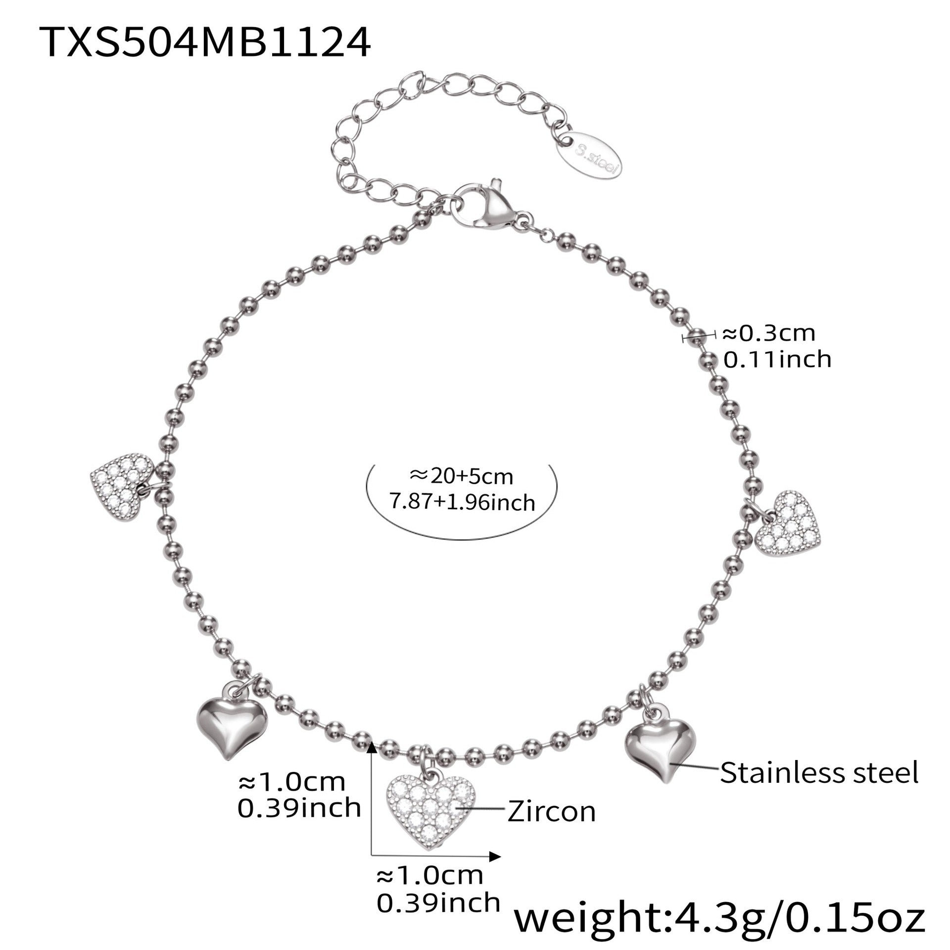 Heart CZ Charm Jewelry Set | Necklace, Bracelet, Anklet & Earrings