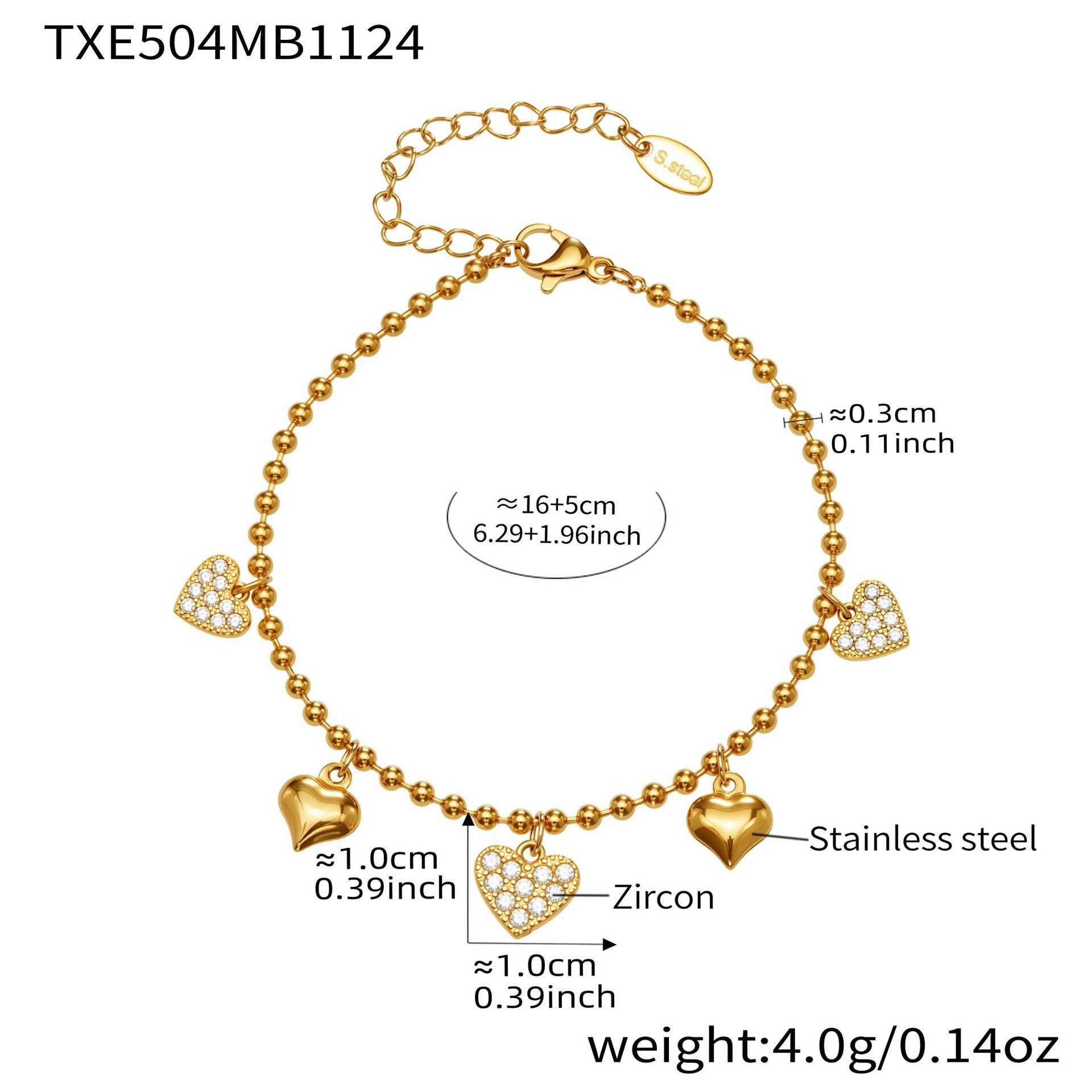 Heart CZ Charm Jewelry Set | Necklace, Bracelet, Anklet & Earrings