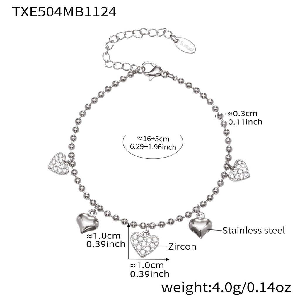 Heart CZ Charm Jewelry Set | Necklace, Bracelet, Anklet & Earrings
