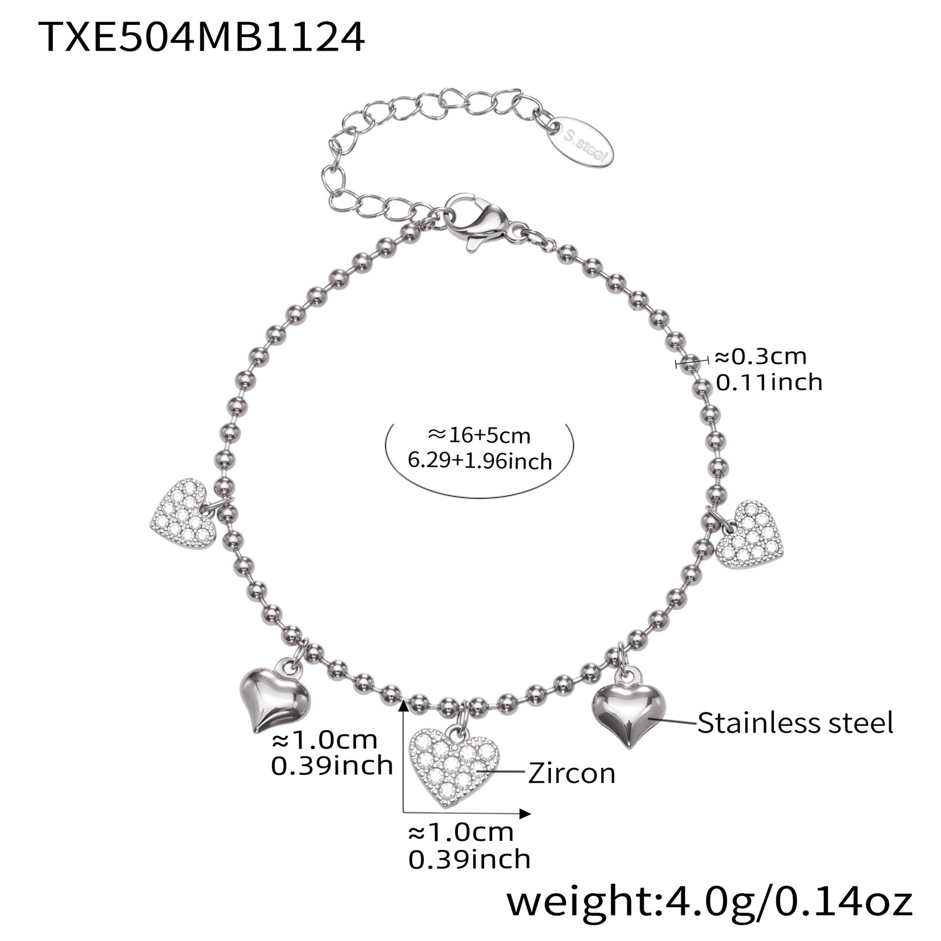 Heart CZ Charm Jewelry Set | Necklace, Bracelet, Anklet & Earrings