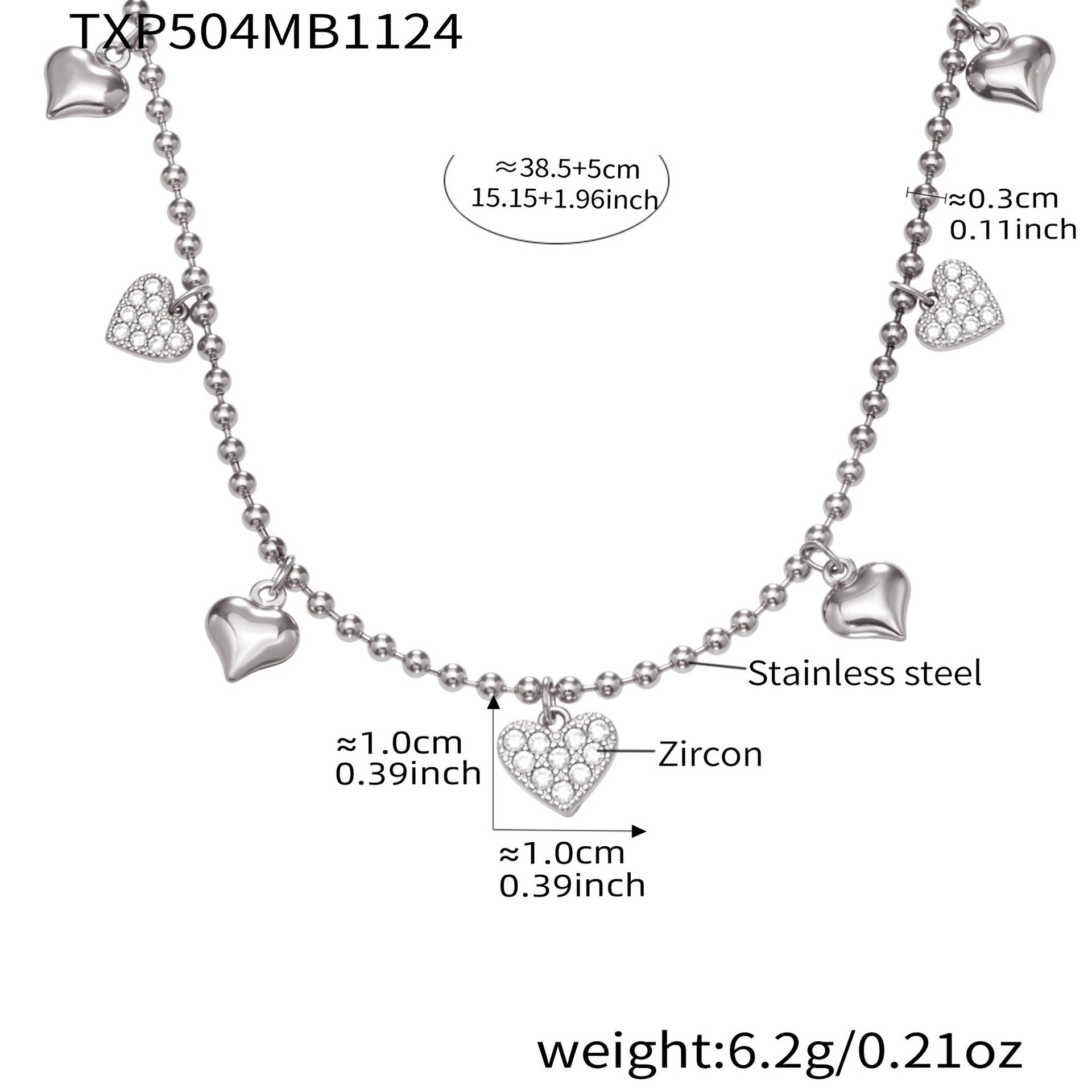 Heart CZ Charm Jewelry Set | Necklace, Bracelet, Anklet & Earrings
