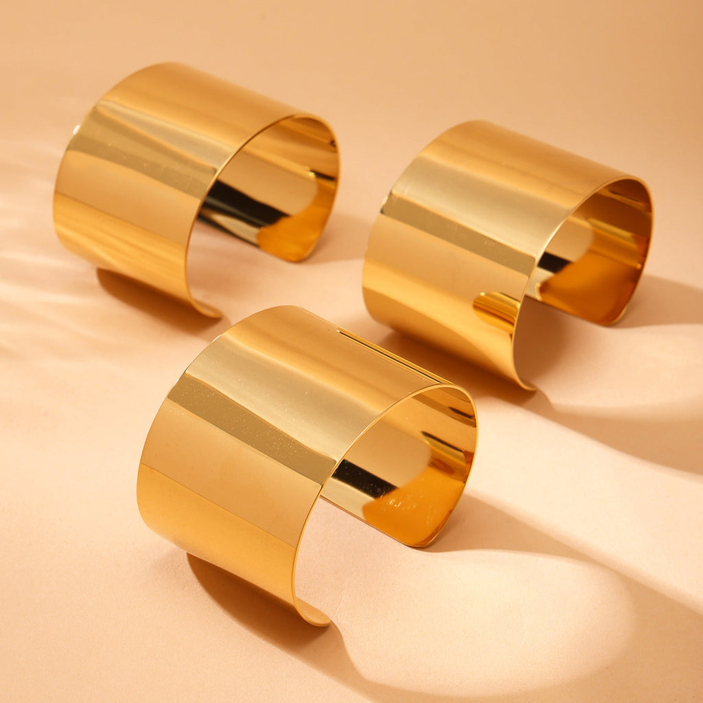 316L Stainless Steel High-Polish Wide Open Gold Bracelet