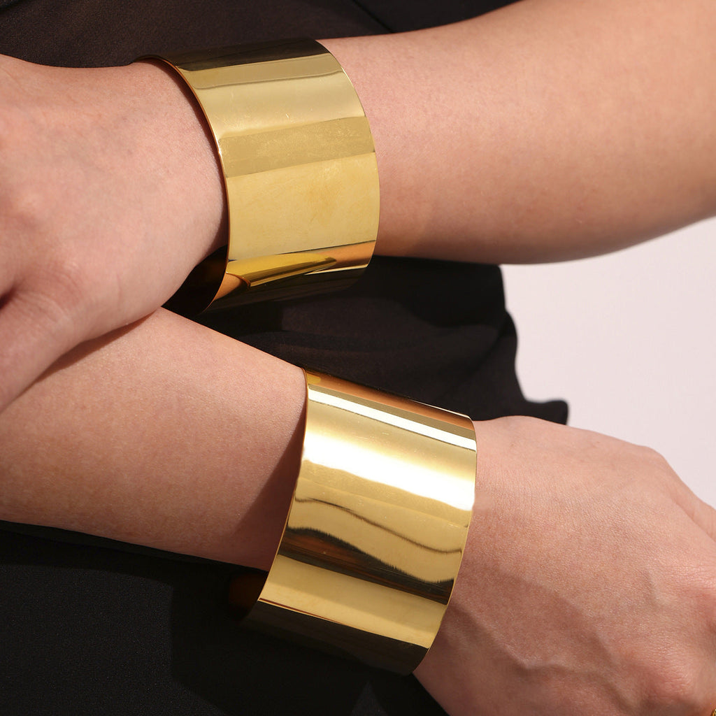 316L Stainless Steel High-Polish Wide Open Gold Bracelet