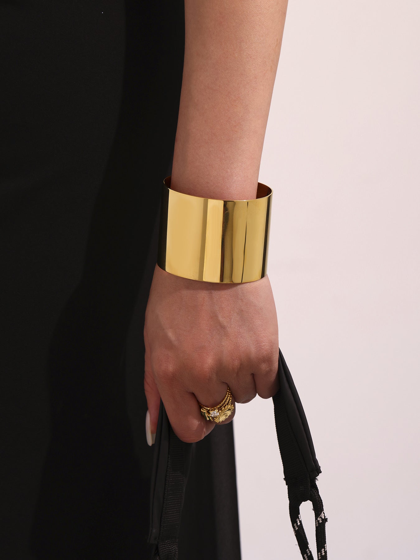 316L Stainless Steel High-Polish Wide Open Gold Bracelet