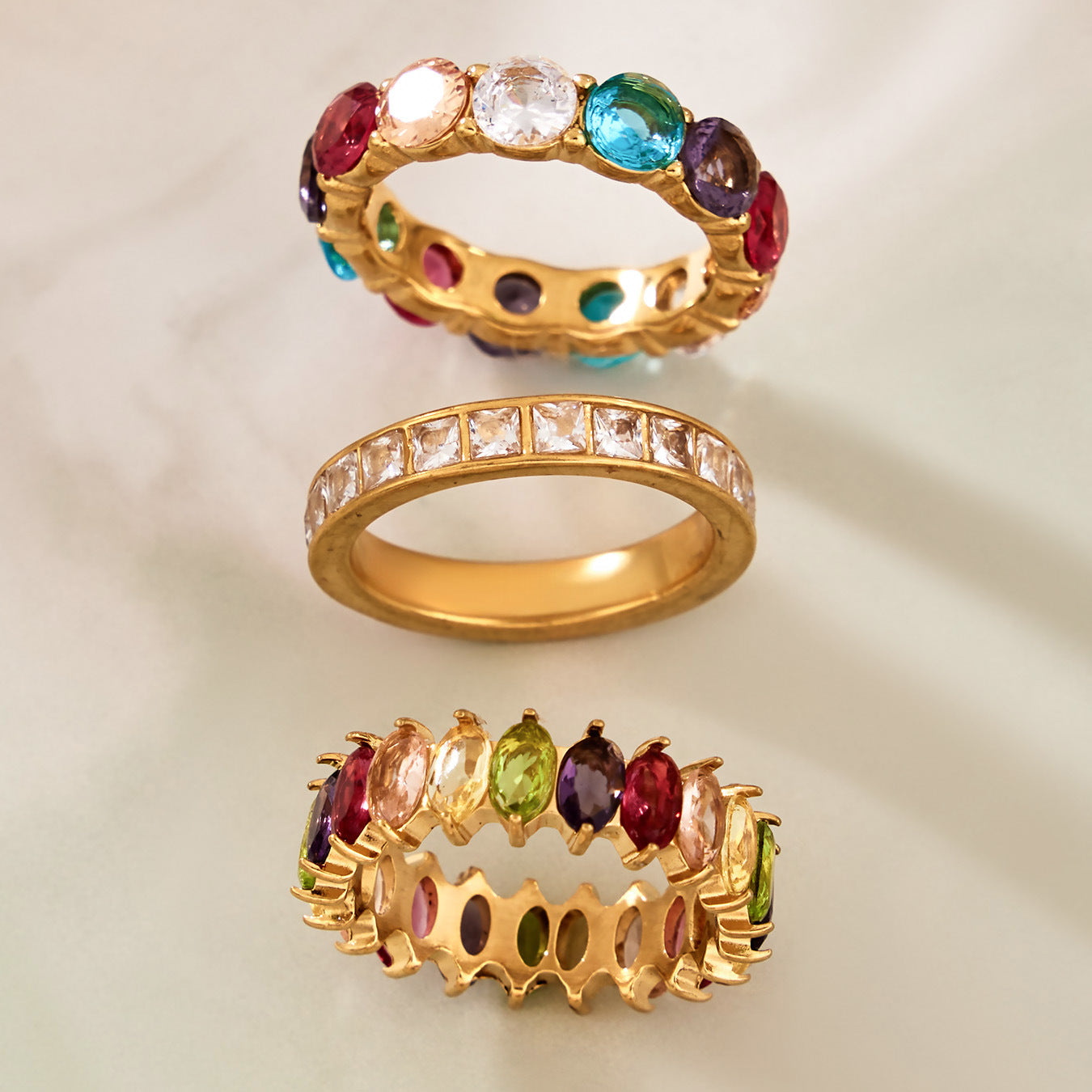 Colorful Zircon Gold Rings