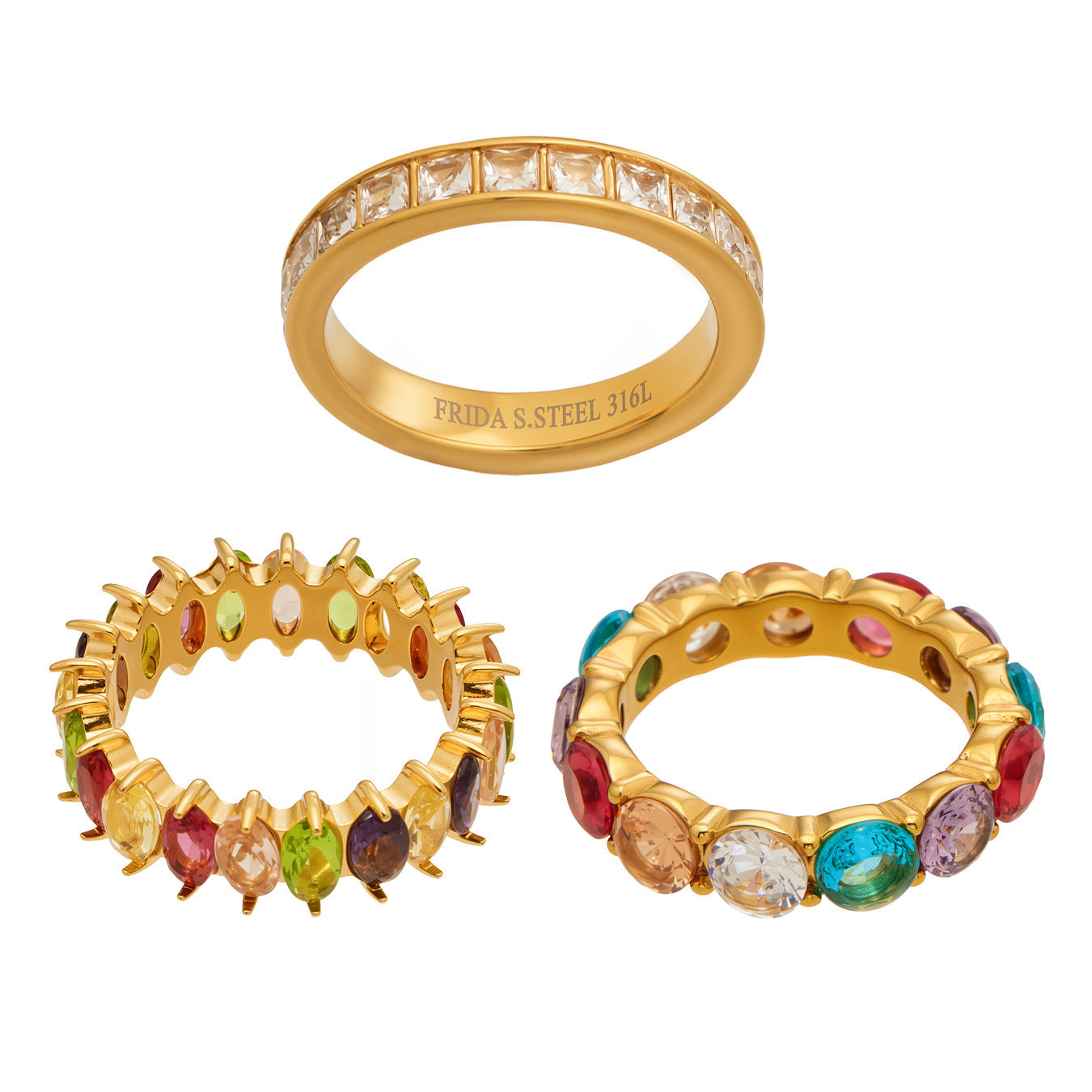 Colorful Zircon Gold Rings