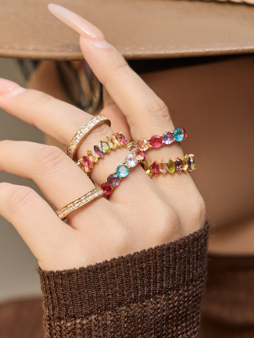 Colorful Zircon Gold Rings