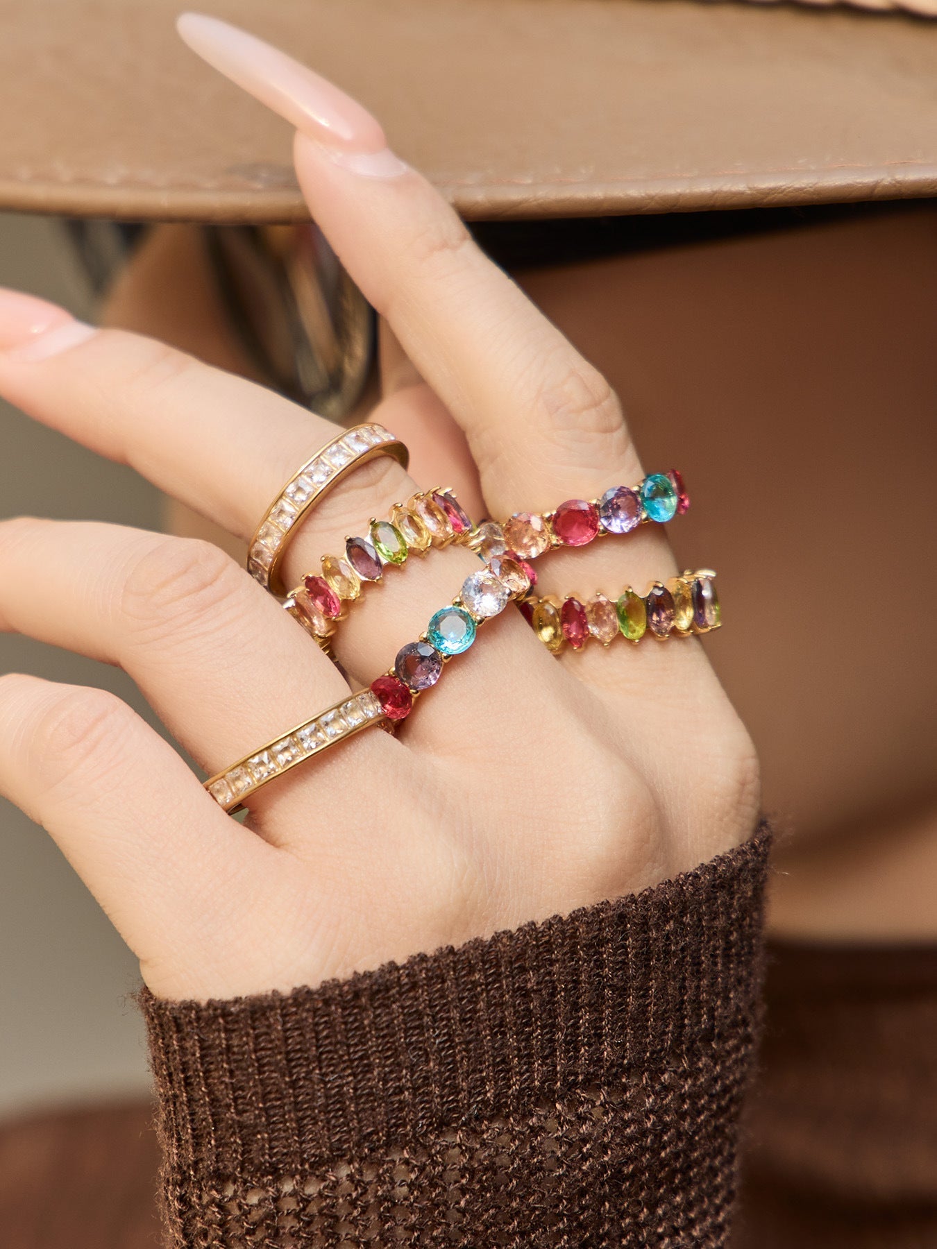 Colorful Zircon Gold Rings