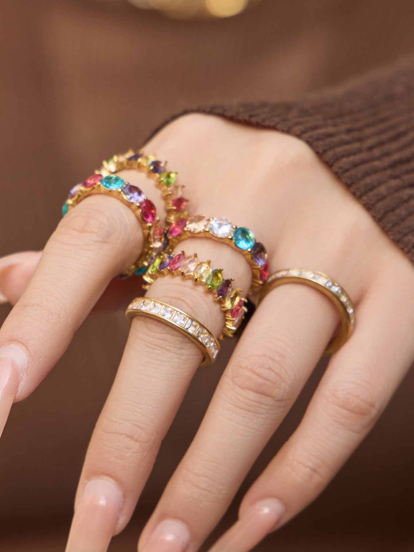 Colorful Zircon Gold Rings