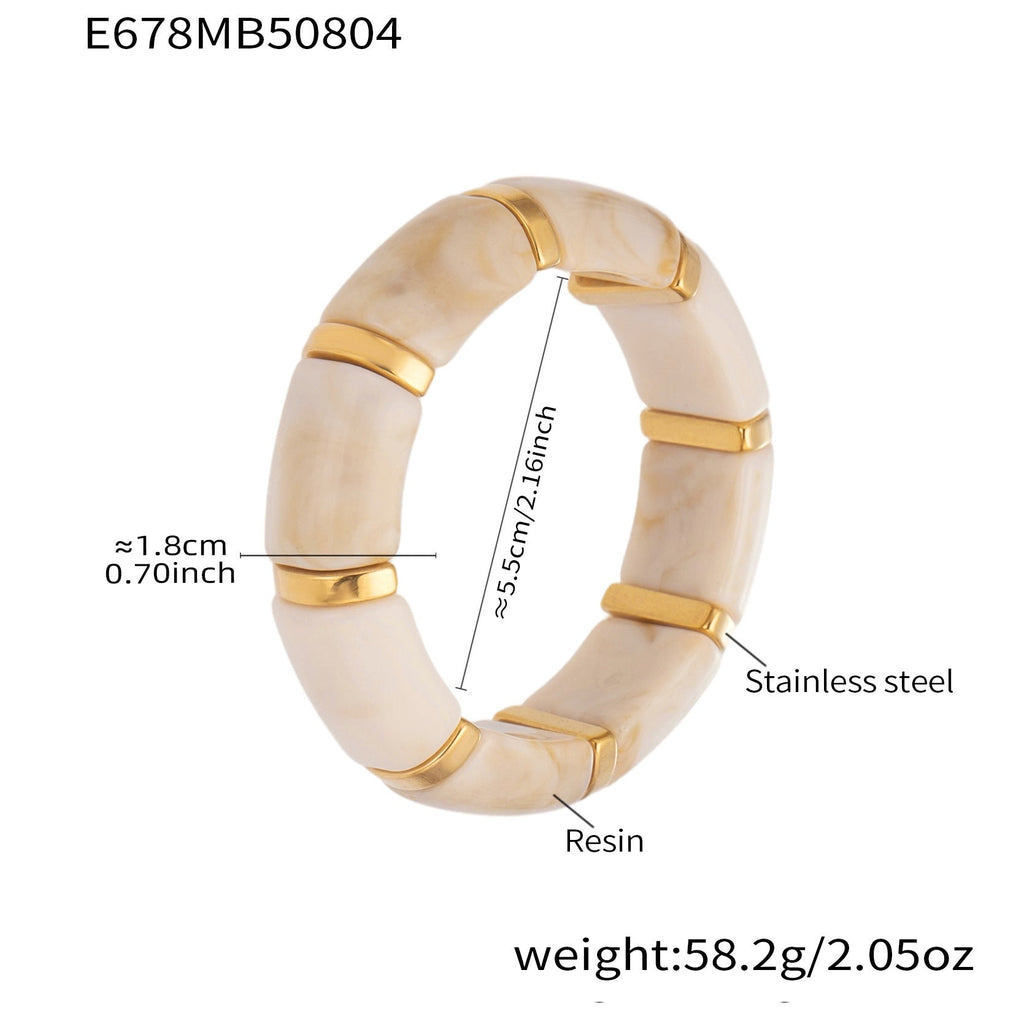 316L Stainless Steel Irregular Textured Wide Resin Stretch Bracelet
