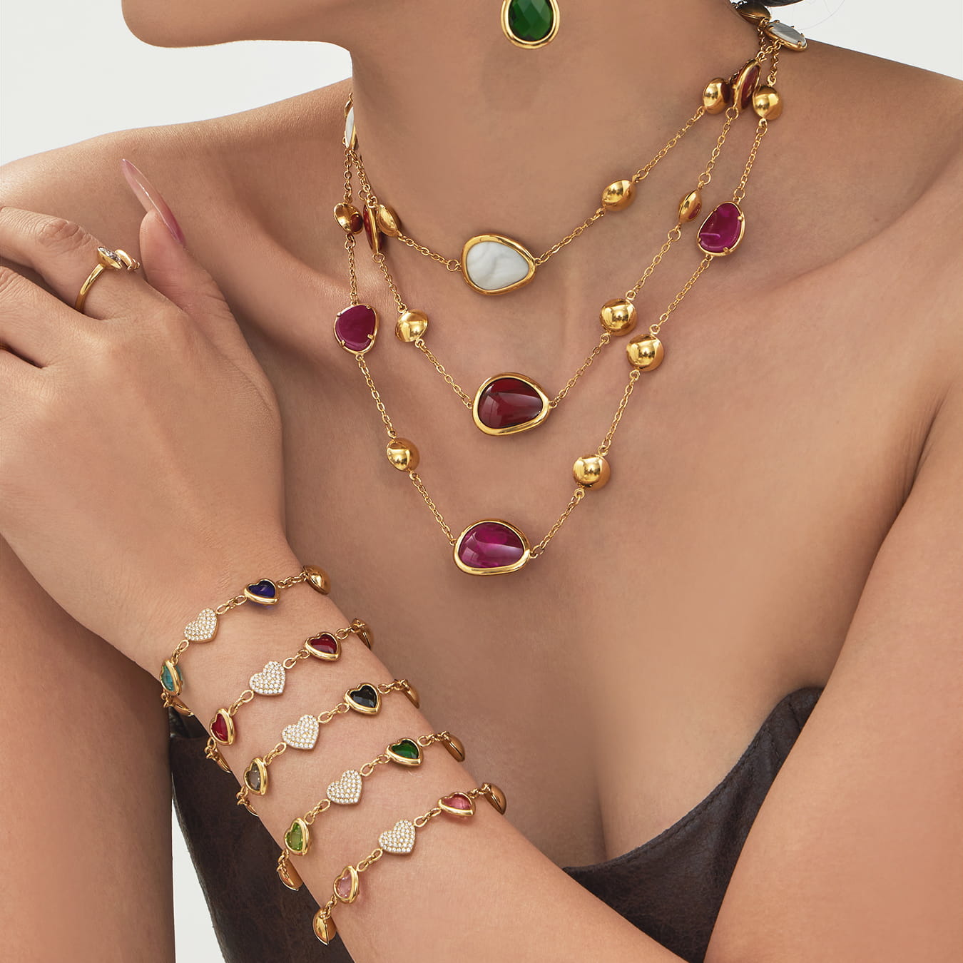 Colorful Glass Stone Jewelry Set