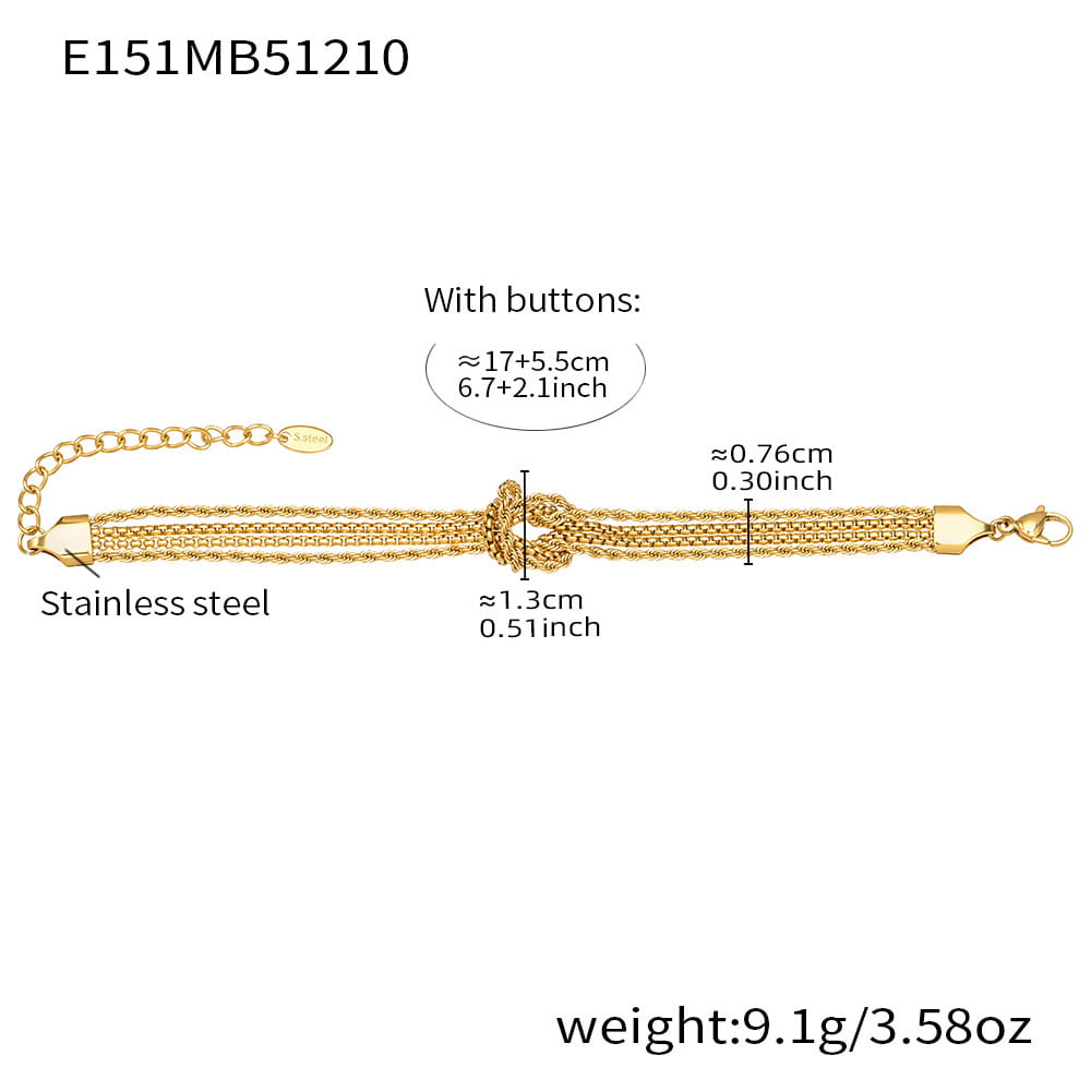 316L Stainless Steel Knotted Chain Bracelet | 18K PVD Gold Wholesale