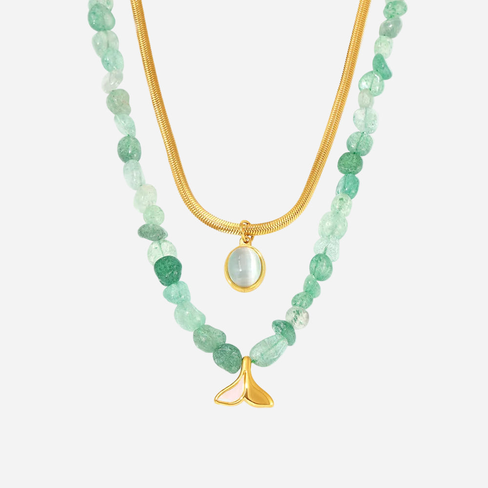 Green Strawberry & Aquamarine Layered Necklace