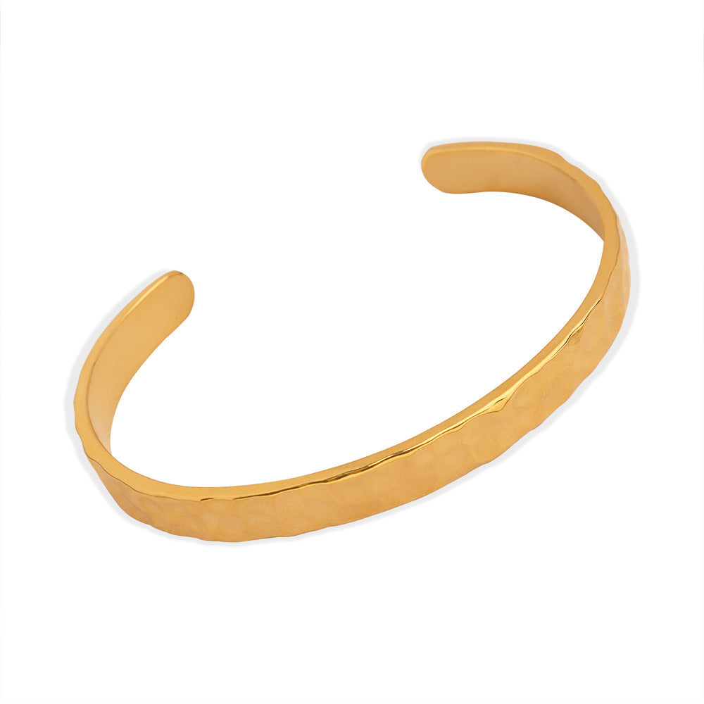 316L Stainless Steel Minimalist Irregular Hammered Open Cuff Bracelet