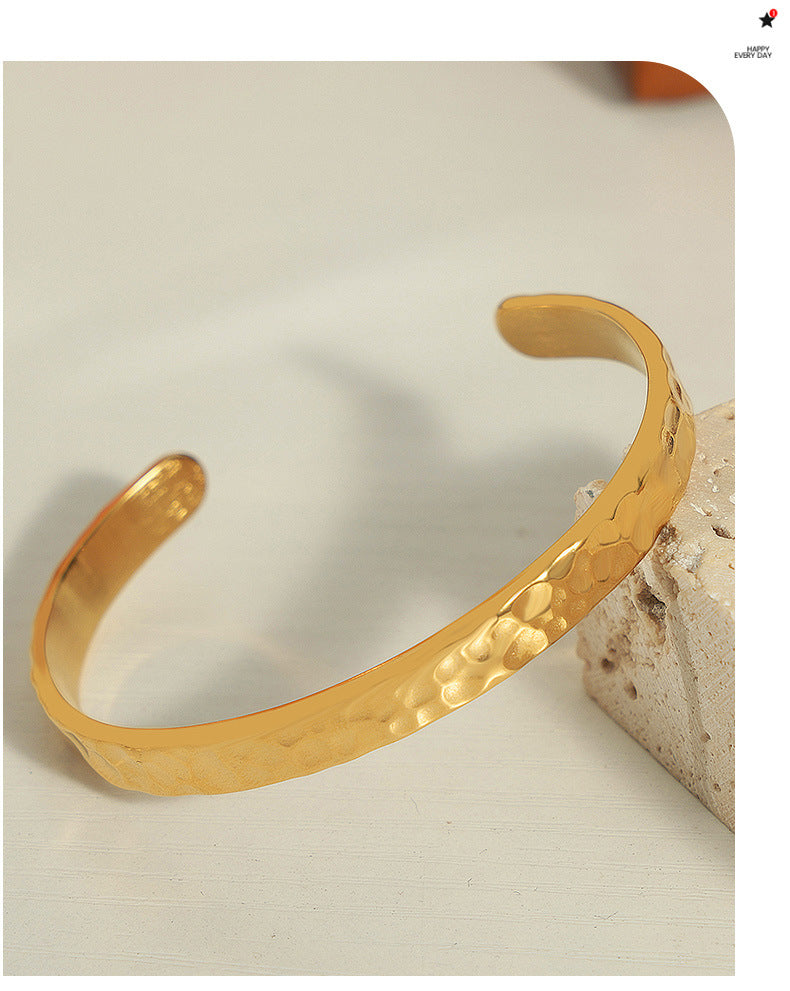 316L Stainless Steel Minimalist Irregular Hammered Open Cuff Bracelet