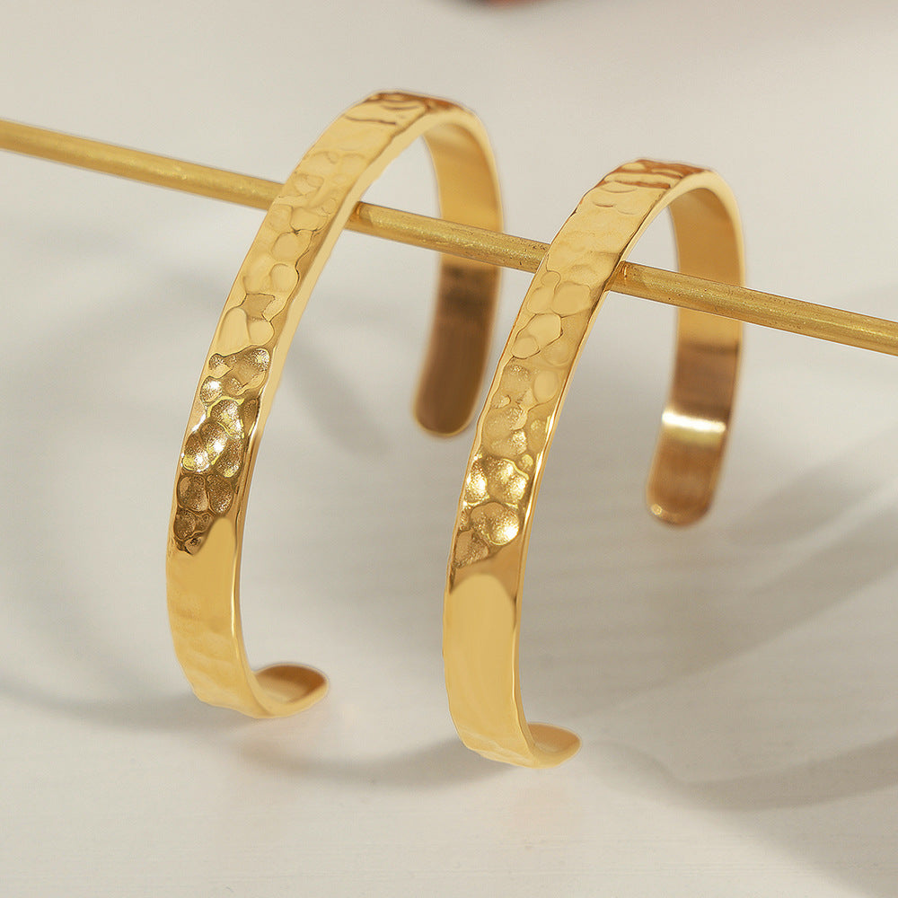 316L Stainless Steel Minimalist Irregular Hammered Open Cuff Bracelet
