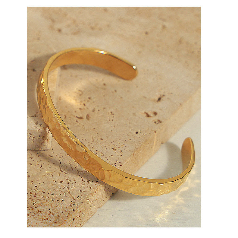 316L Stainless Steel Minimalist Irregular Hammered Open Cuff Bracelet