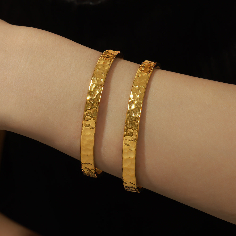 316L Stainless Steel Minimalist Irregular Hammered Open Cuff Bracelet