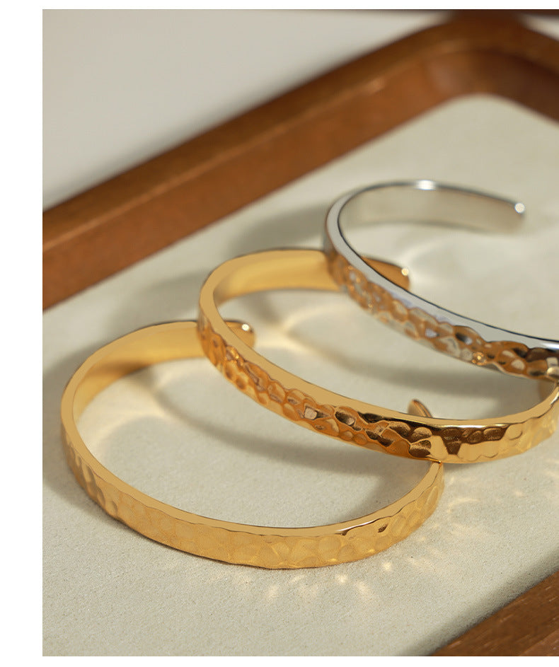 316L Stainless Steel Minimalist Irregular Hammered Open Cuff Bracelet