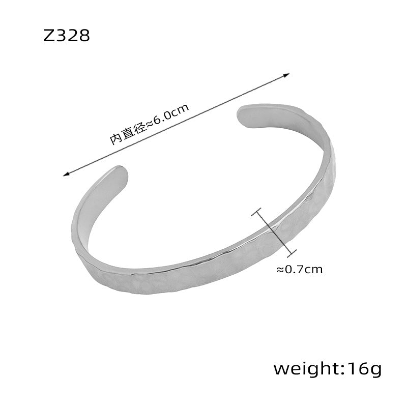 316L Stainless Steel Minimalist Irregular Hammered Open Cuff Bracelet
