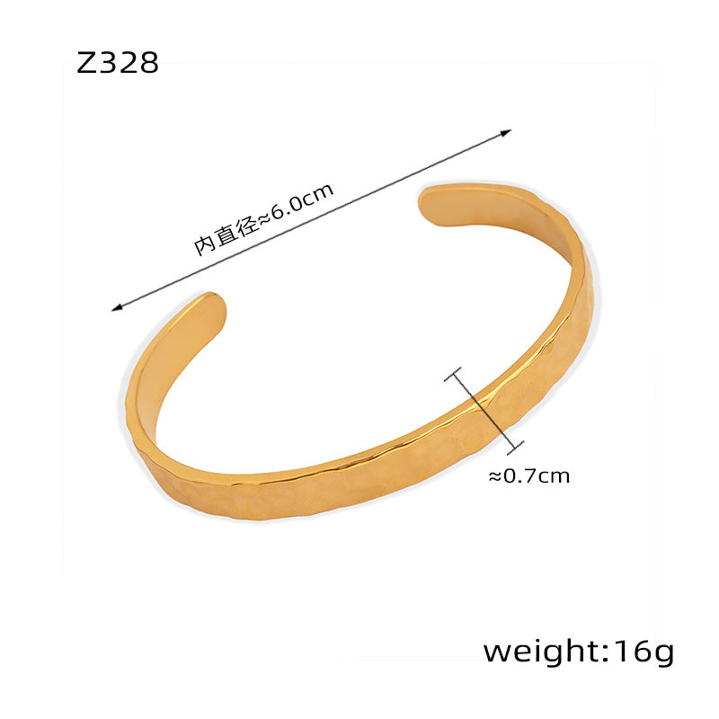 316L Stainless Steel Minimalist Irregular Hammered Open Cuff Bracelet
