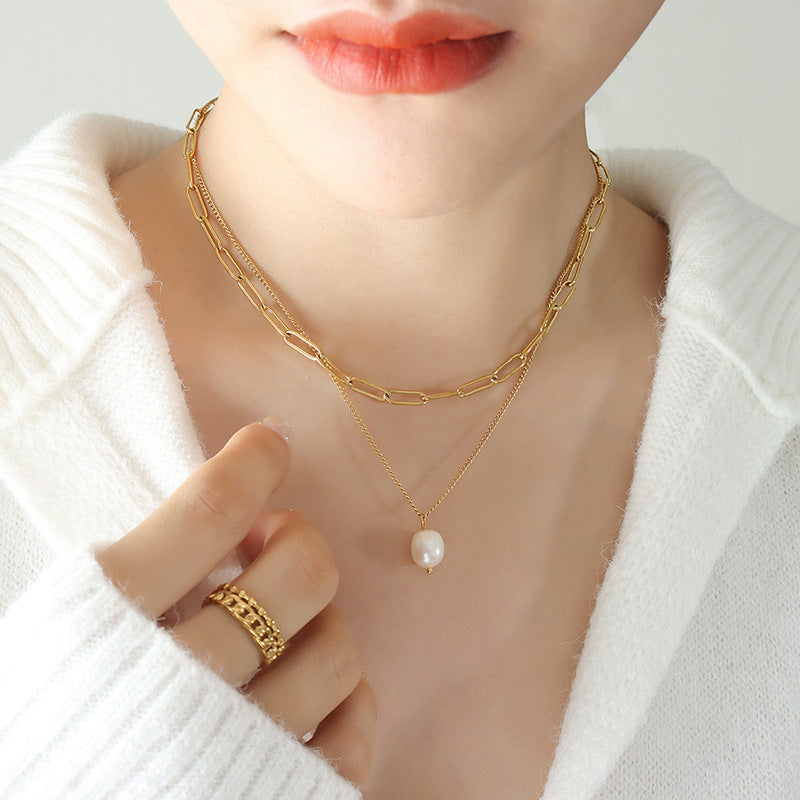 Multi-Layer Pearl Pendant Necklace