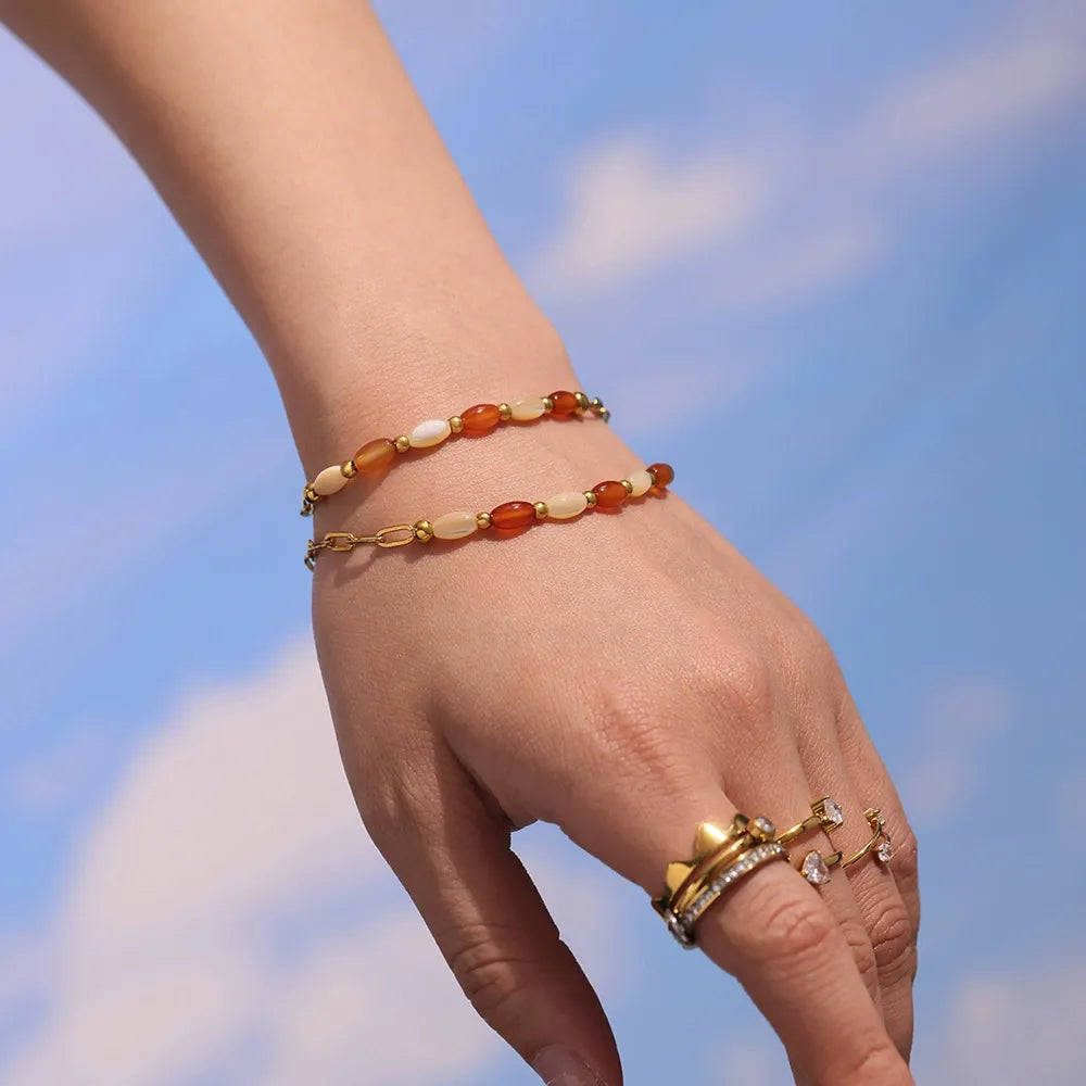 Natural Agate & Shell Bead Jewelry Set