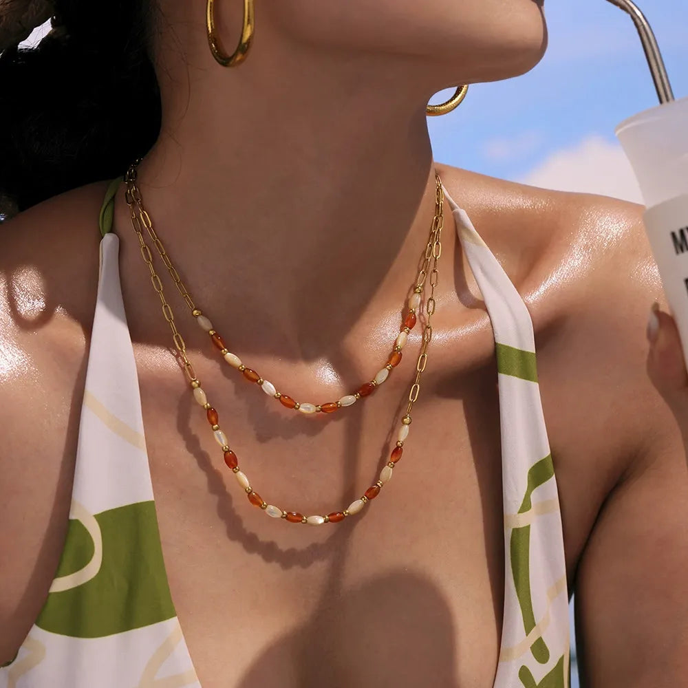 Natural Agate & Shell Bead Jewelry Set