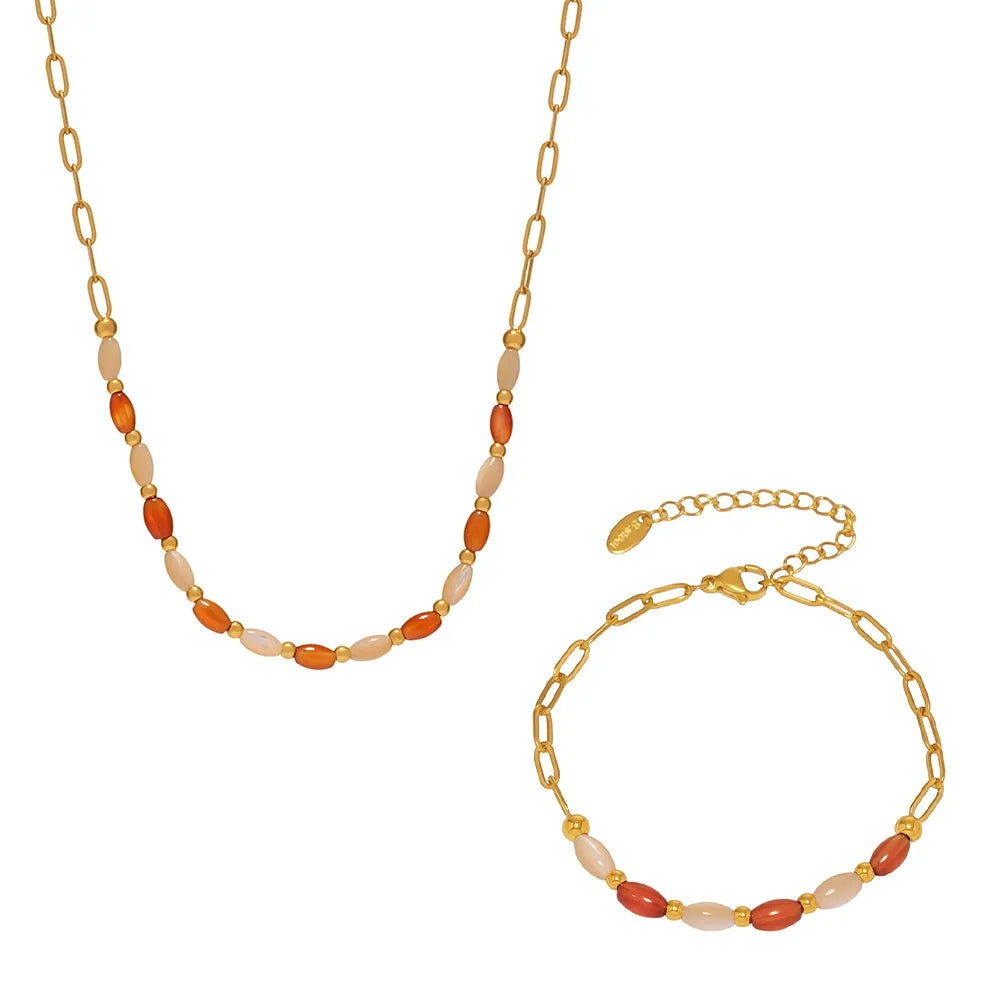 Natural Agate & Shell Bead Jewelry Set