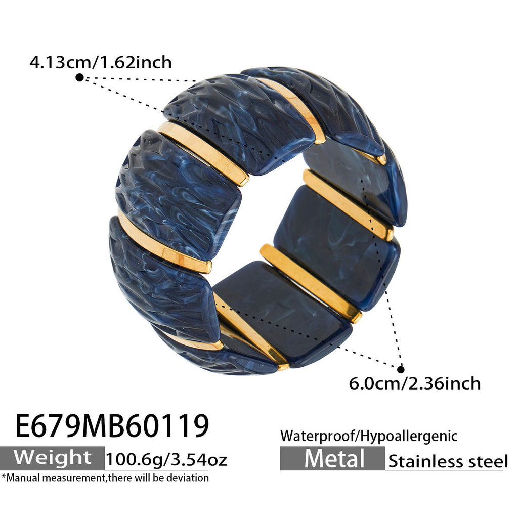 316L Stainless Steel Irregular Textured Wide Resin Stretch Bracelet