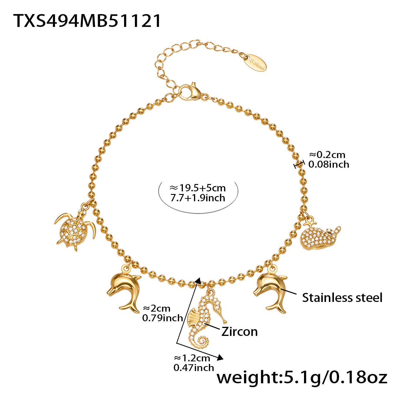 Ocean Charm Bead Chain Anklet