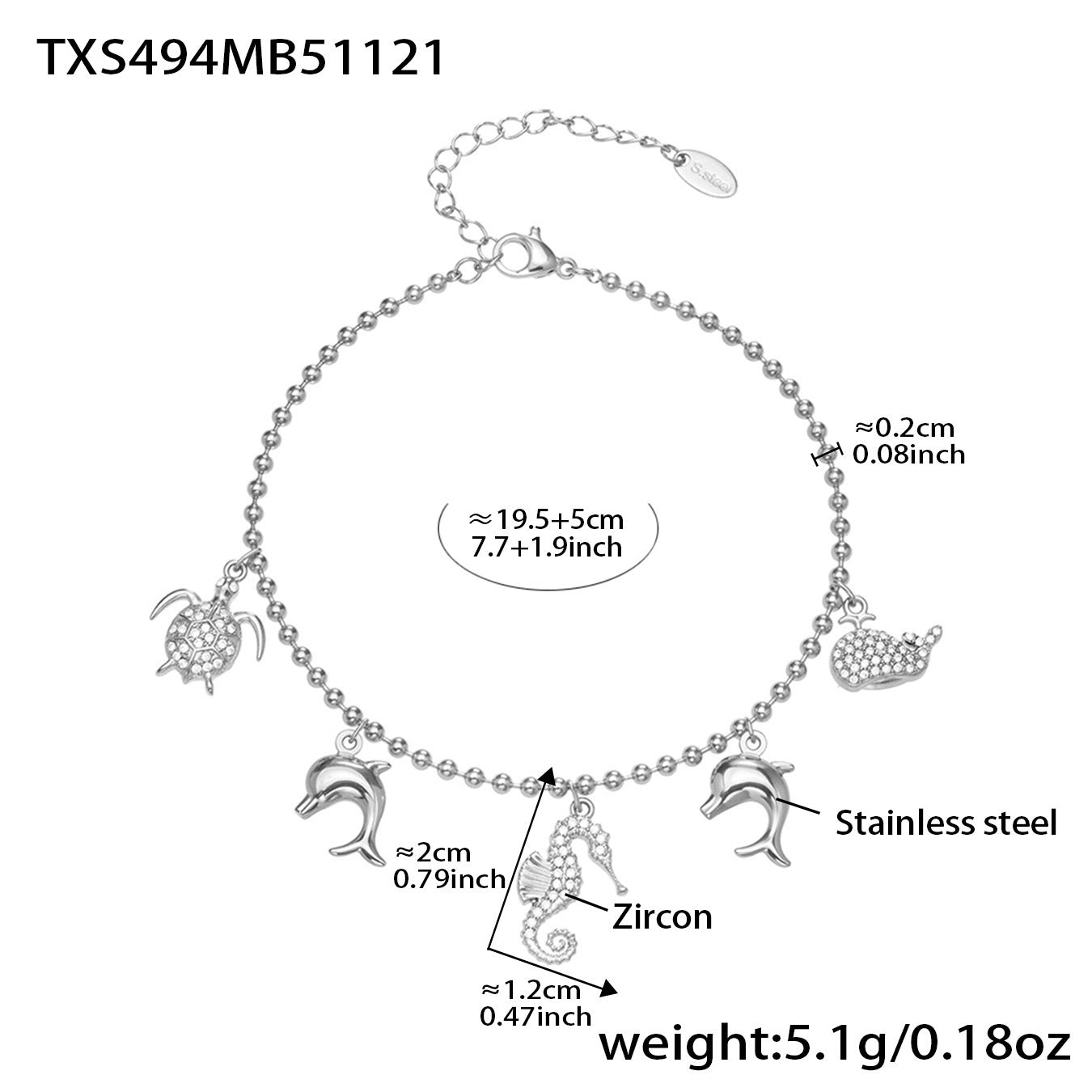 Ocean Charm Bead Chain Anklet