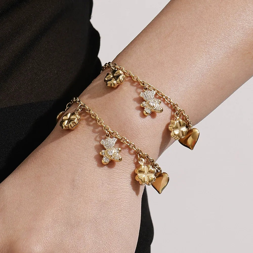 Pavé Bear Heart Clover Necklace & Bracelet Set