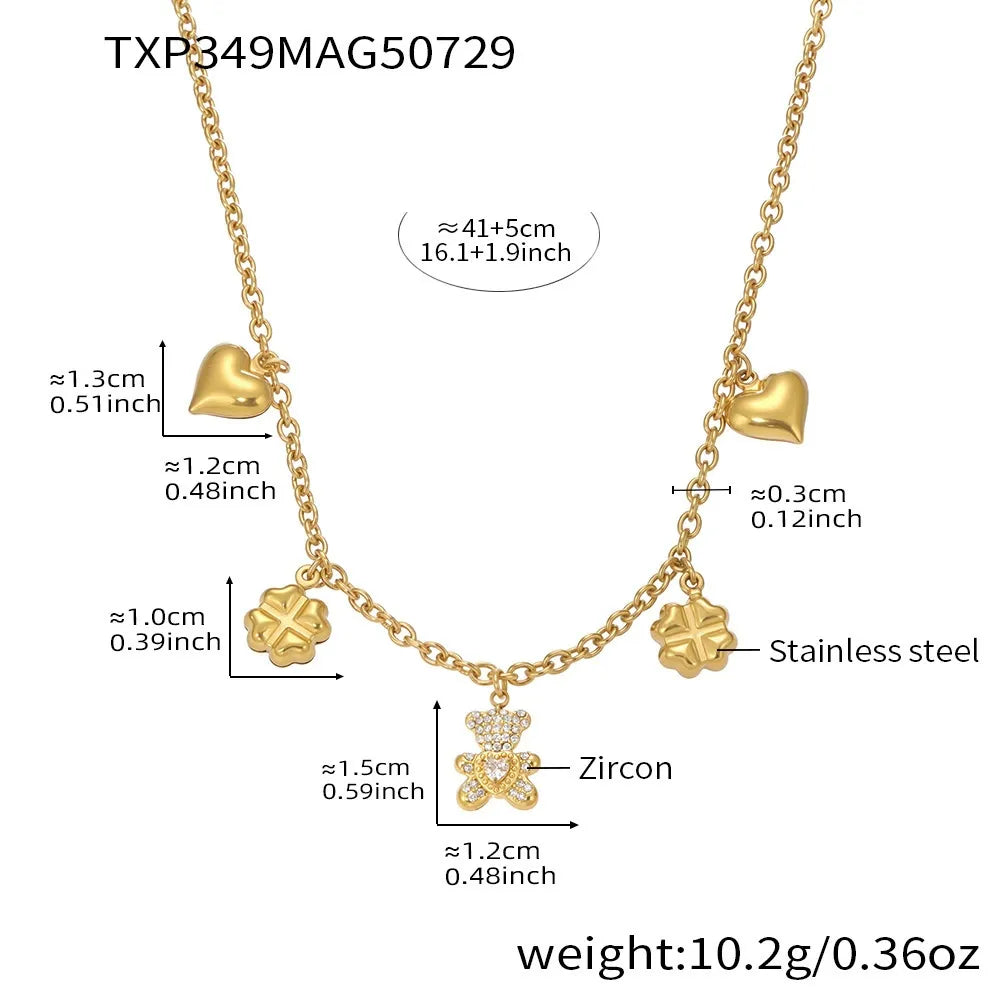 Pavé Bear Heart Clover Necklace & Bracelet Set