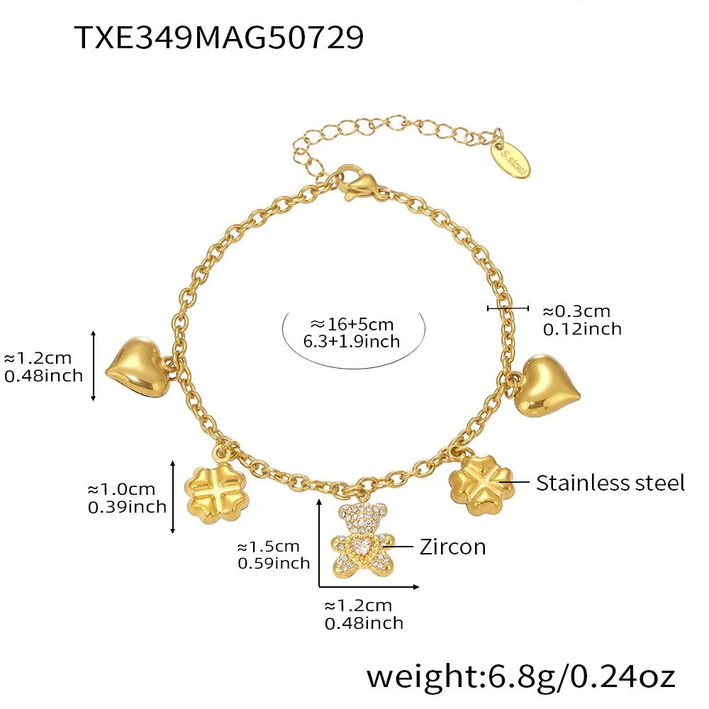 Pavé Bear Heart Clover Necklace & Bracelet Set