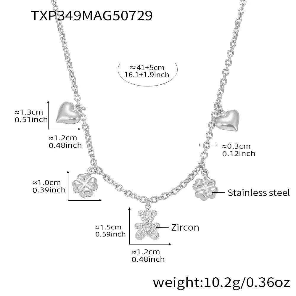 Pavé Bear Heart Clover Necklace & Bracelet Set