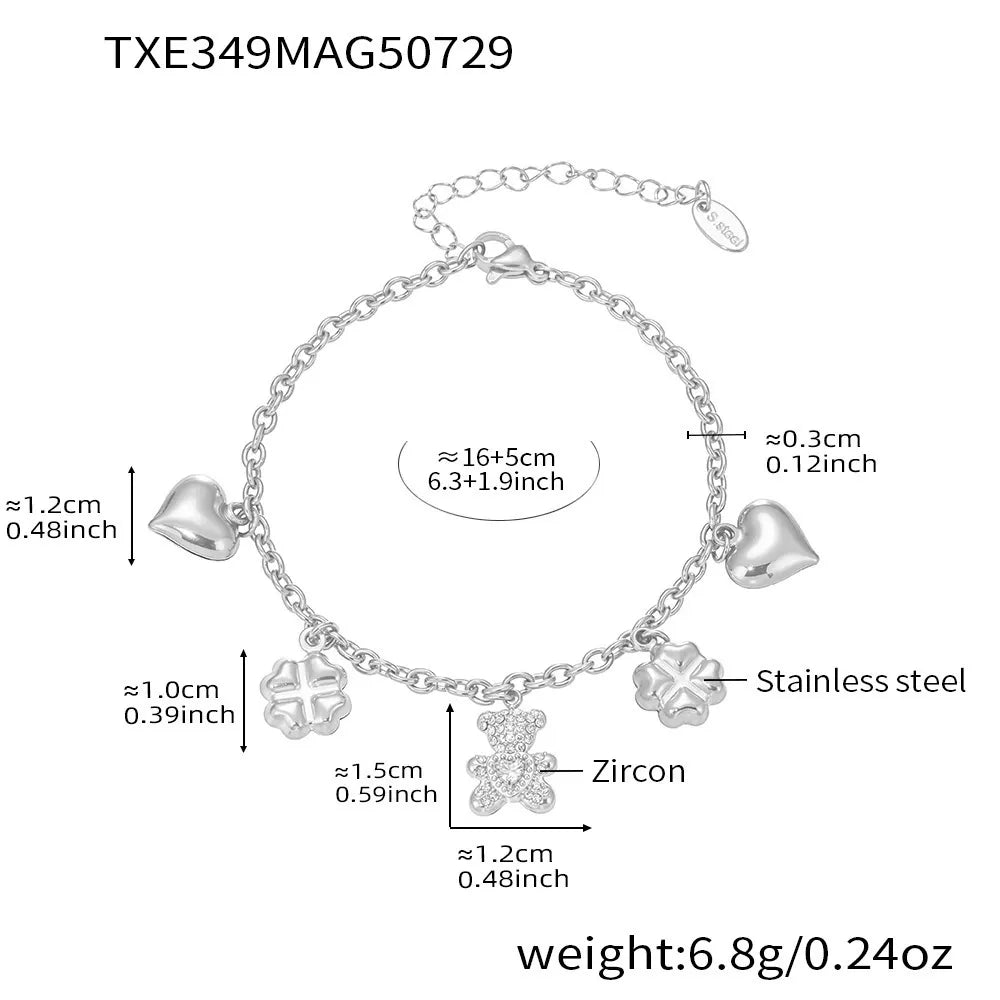 Pavé Bear Heart Clover Necklace & Bracelet Set