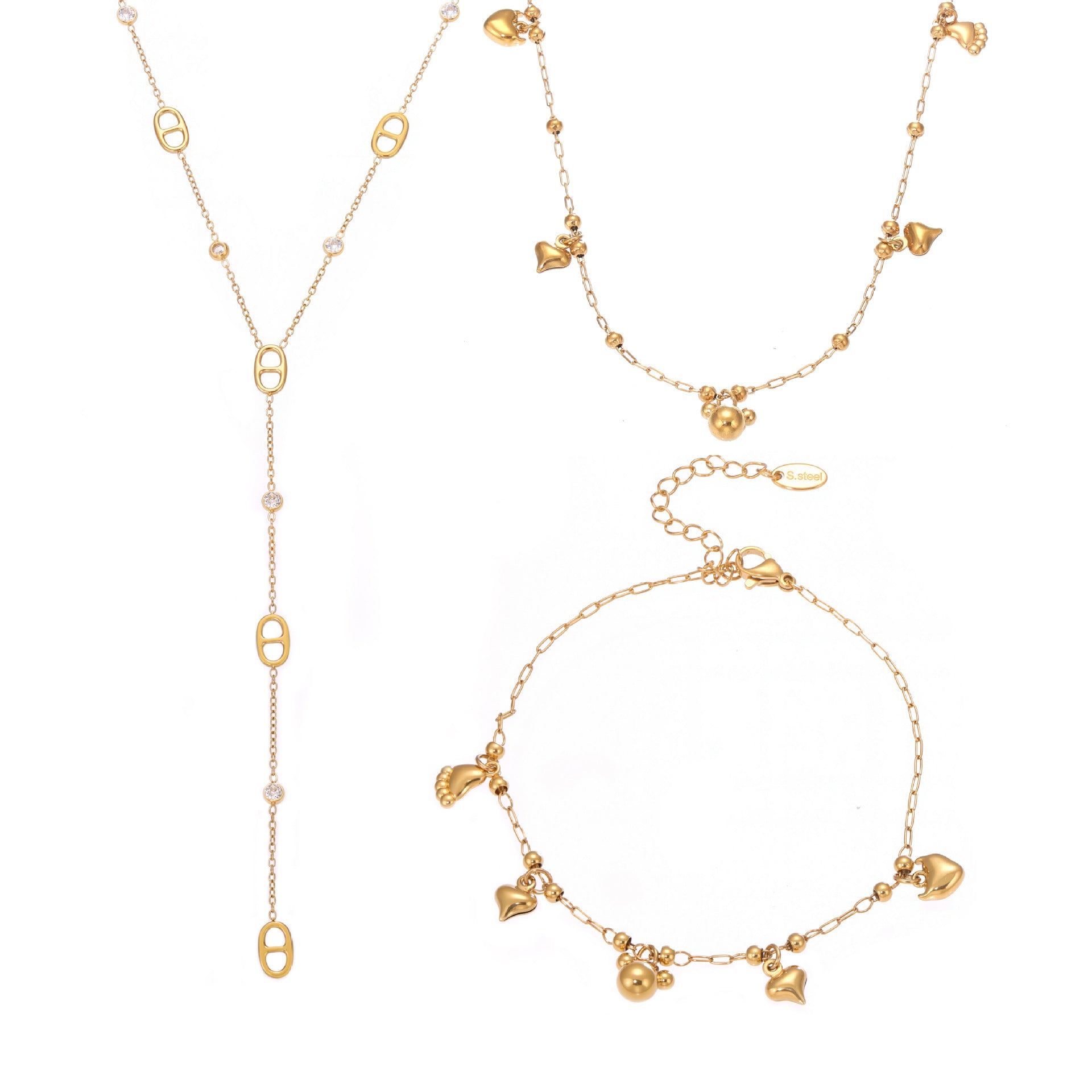 Bear & Y-Shape Tassel Necklace, Bracelet & Anklet Collection