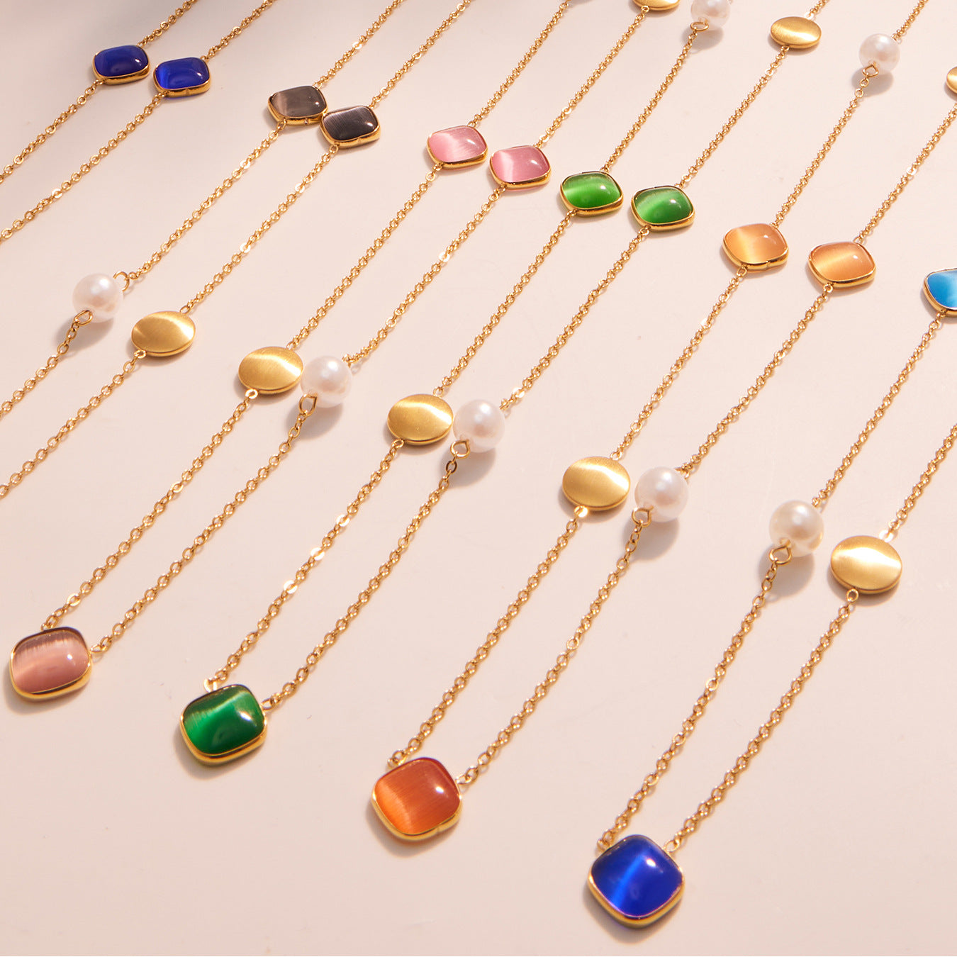 Candy-Color Cat Eye Stone Layering Necklace