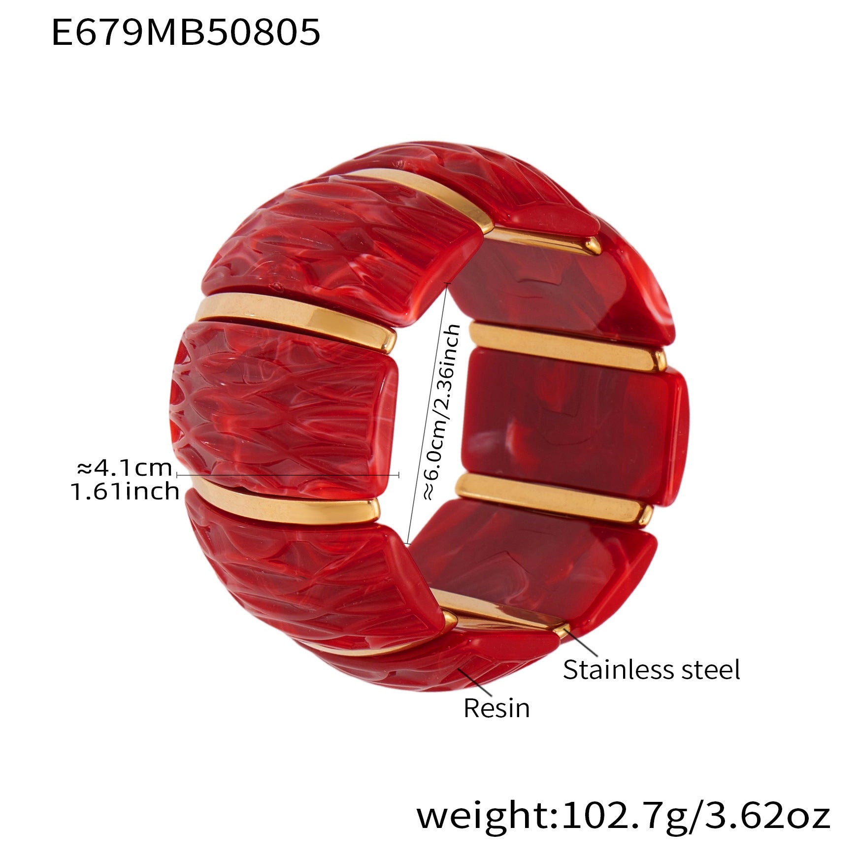 316L Stainless Steel Irregular Textured Wide Resin Stretch Bracelet