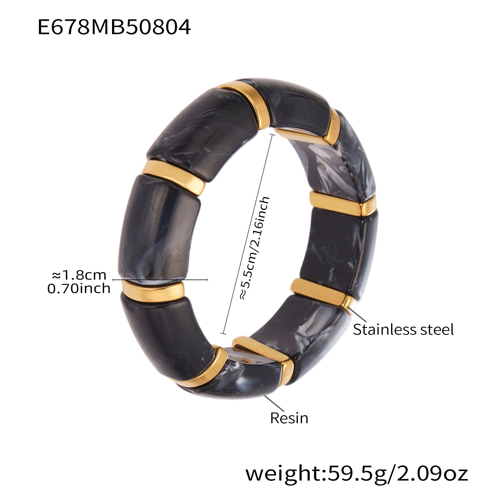 316L Stainless Steel Irregular Textured Wide Resin Stretch Bracelet