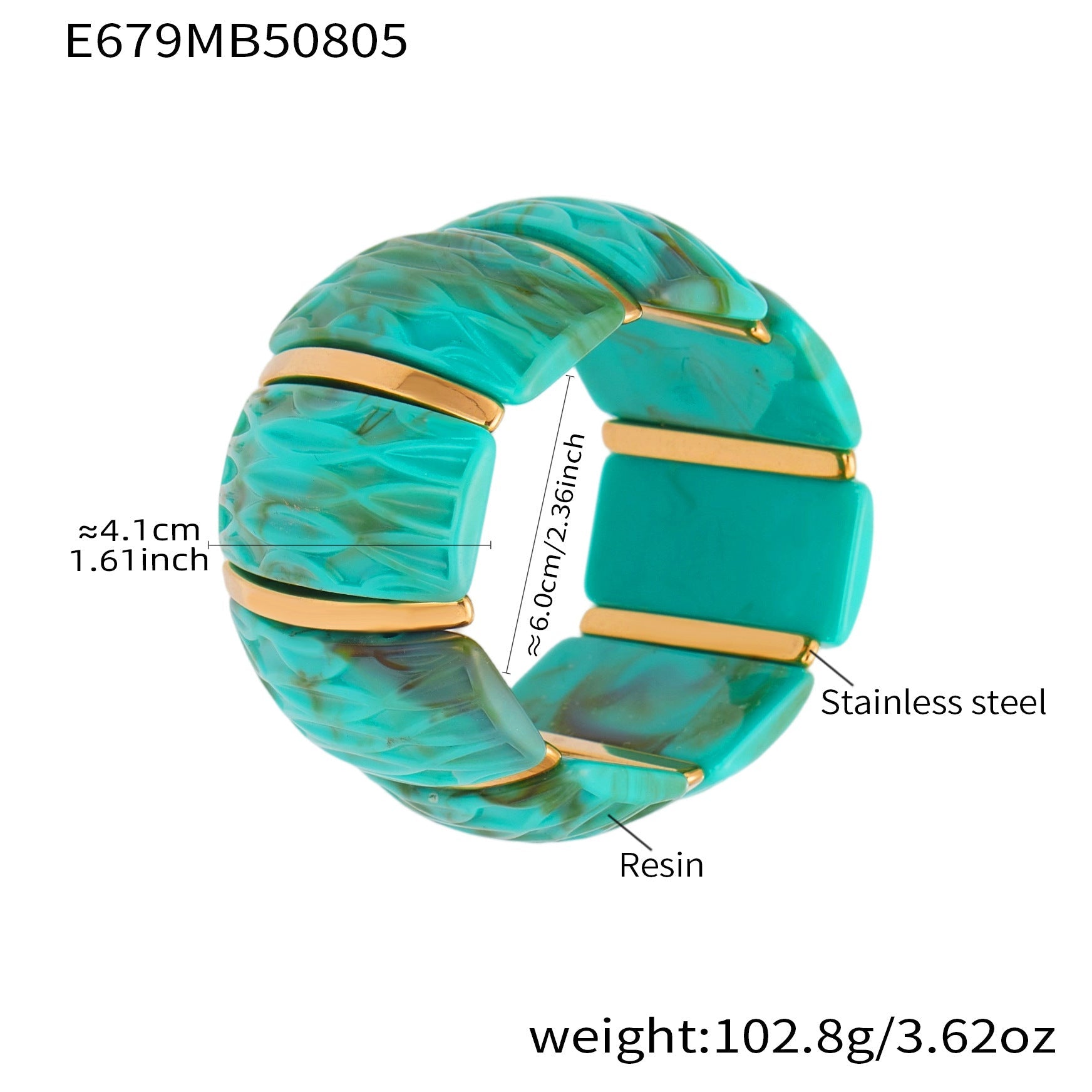 316L Stainless Steel Irregular Textured Wide Resin Stretch Bracelet