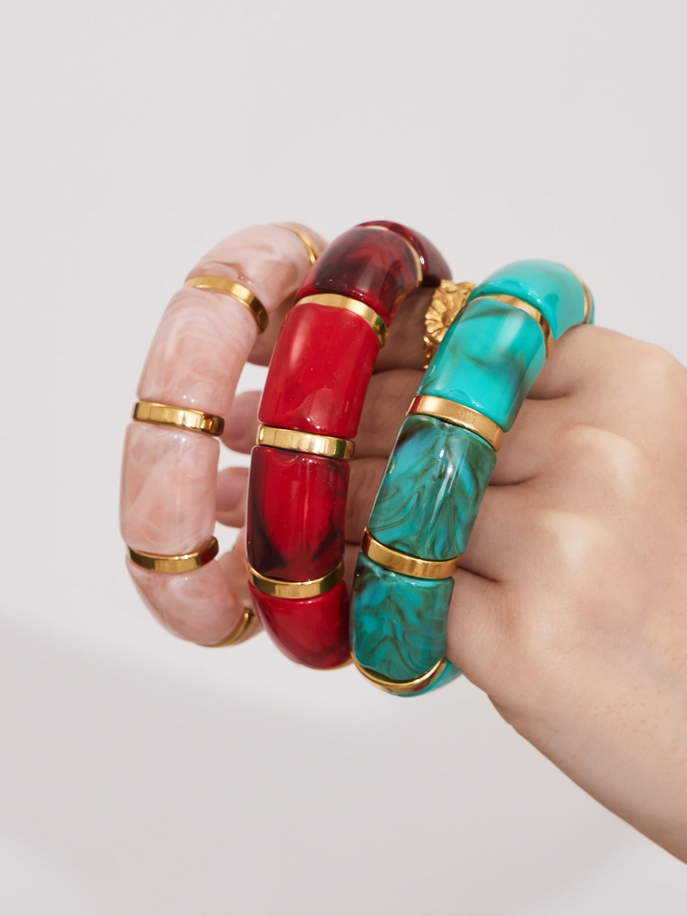 316L Stainless Steel Irregular Textured Wide Resin Stretch Bracelet