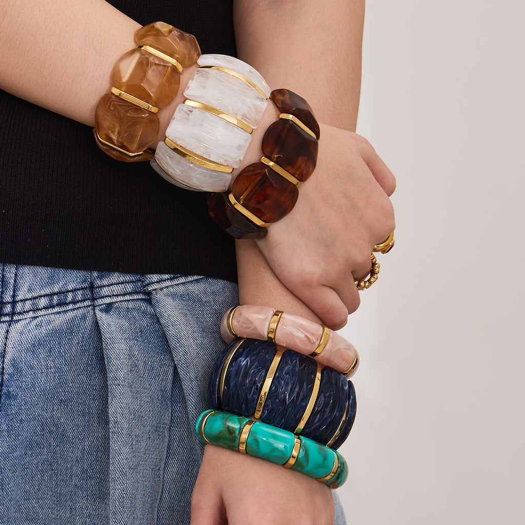316L Stainless Steel Irregular Textured Wide Resin Stretch Bracelet
