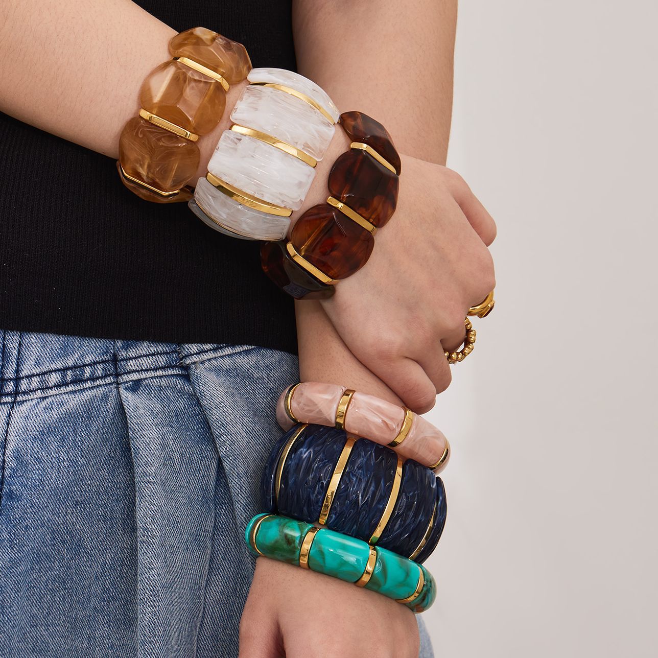 316L Stainless Steel Irregular Textured Wide Resin Stretch Bracelet