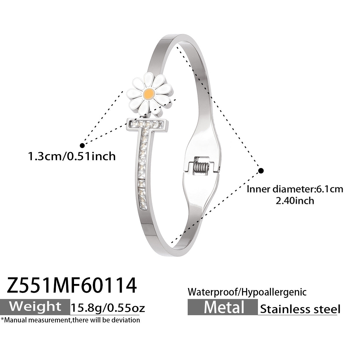 316L Stainless Steel Sparkling 5A Zircon Pavé & Enamel Daisy Bracelet Set