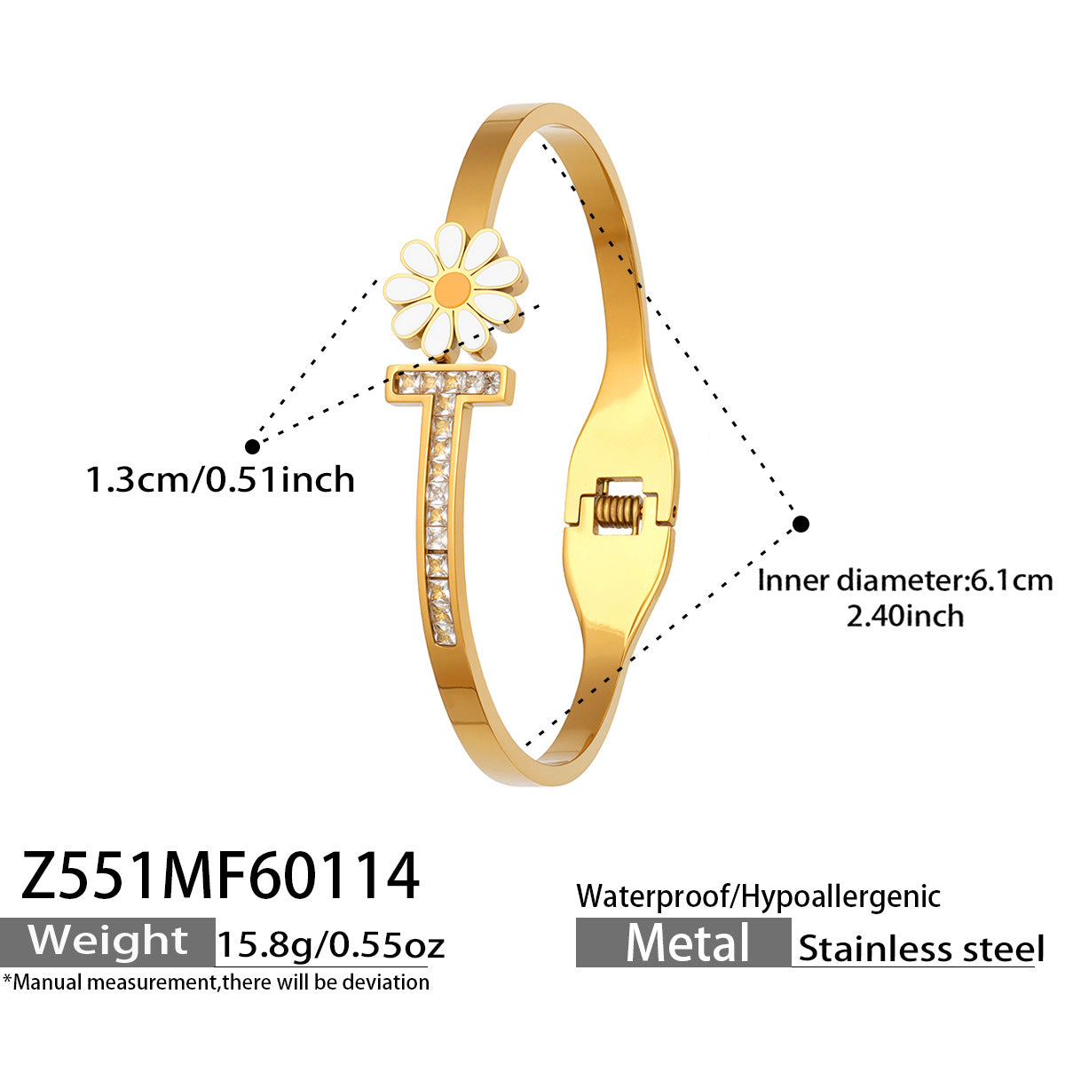 316L Stainless Steel Sparkling 5A Zircon Pavé & Enamel Daisy Bracelet Set