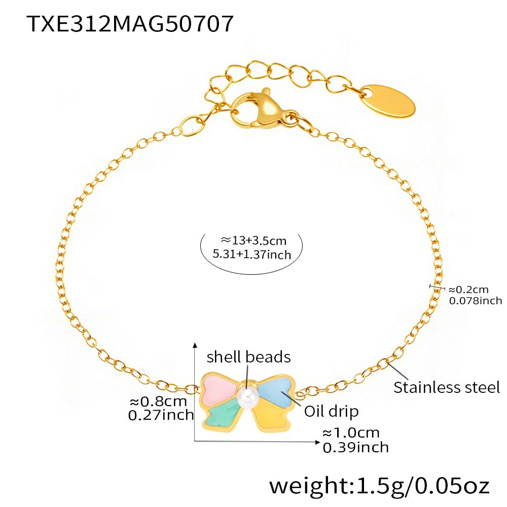 Sweet Bow Shell Pearl Enamel Jewelry Collection