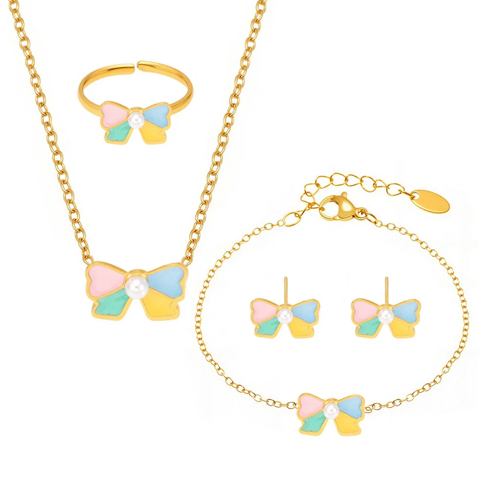 Sweet Bow Shell Pearl Enamel Jewelry Collection